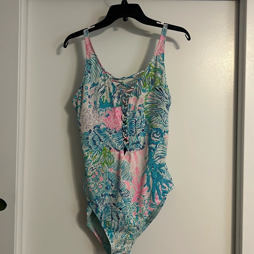 Lilly Pulitzer Isle Lattice One Piece Swimsuit Multi Sink Or Swim size 14